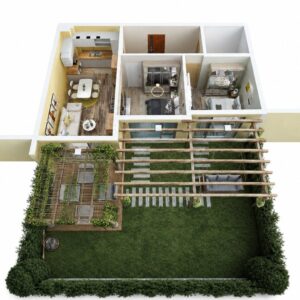 Комплекс Хелена Парк – 3D план на апартамент с двор