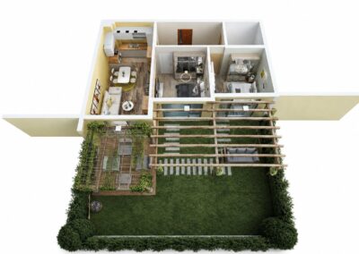 Комплекс Хелена Парк – 3D план на апартамент с двор